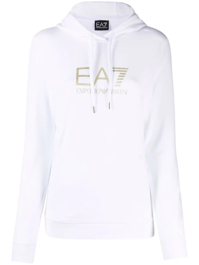 Ea7 Logo压纹连帽衫 In White