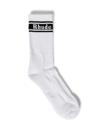 Rhude Ribbed Logo-jacquard Cotton-blend Socks In White,green