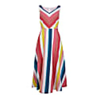 knee length dresses for ladies Vintage 60s Rainbow Striped Midi House Dress main image 1