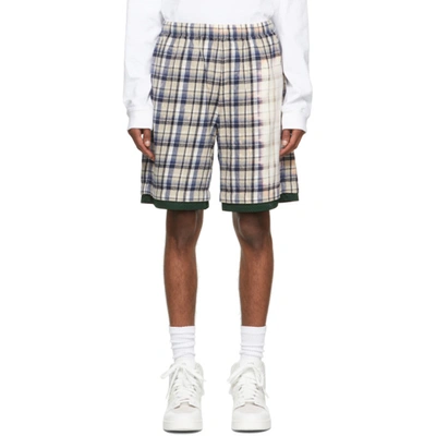 Acne Studios Checked Flannel Basketball Shorts In Oat Beige,blue
