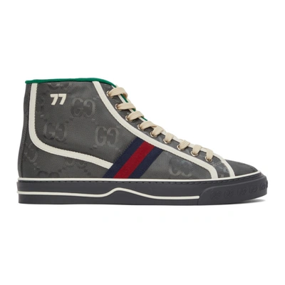 Gucci Off The Grid Webbing-trimmed Monogrammed Econyl Canvas High-top Trainers In Grey