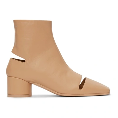 Mm6 Maison Margiela Beige Leather Cut-out Ankle Boots In Pink