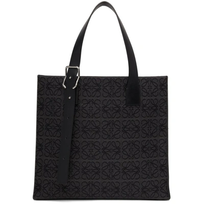 Loewe Leather-trimmed Logo-jacquard Canvas Tote Bag In Black