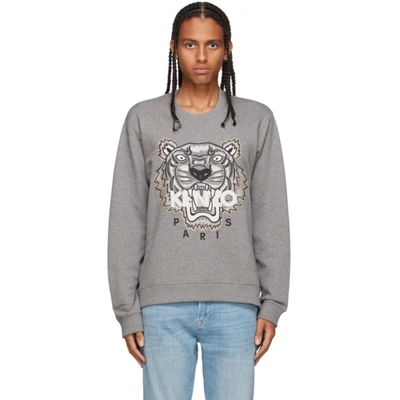 Kenzo Tiger Embroidered Crew Neck Sweatshirt In Grey