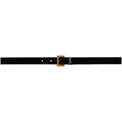 Saint Laurent Black Suede Square Monogram Belt