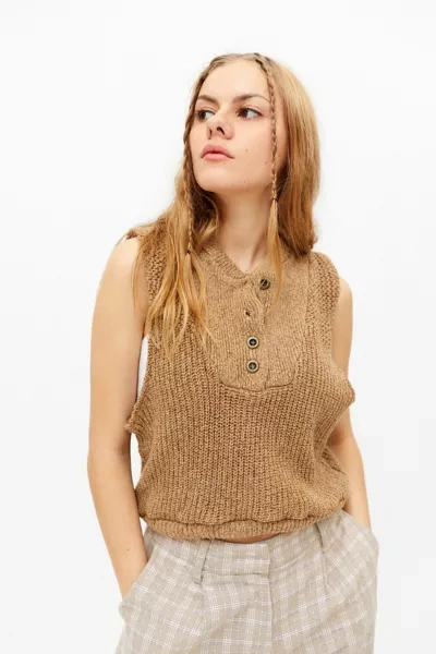 Urban Renewal Recycled Sleeveless Cropped Sweater Vest In Neutral