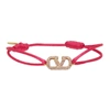 Valentino Garavani Crystal V Logo Slim Adjustable Bracelet In Pink