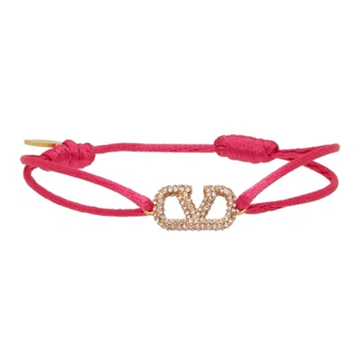 Valentino Garavani Crystal V Logo Slim Adjustable Bracelet In Red Black