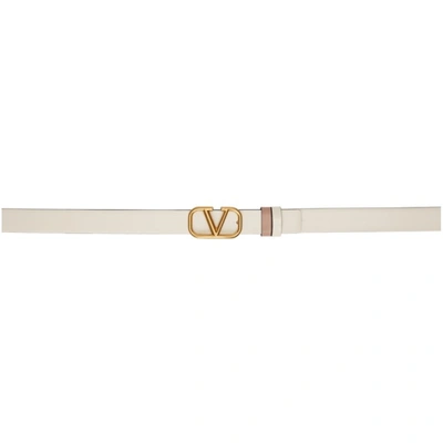 Valentino Garavani Reversible White & Brown Vlogo Belt In Ivory Pink