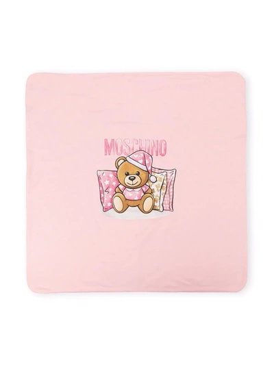 Moschino Sleeping Teddy Bear Blanket In Pink