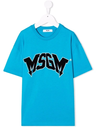 Msgm Kids' Boys Logo T-shirt In Blue