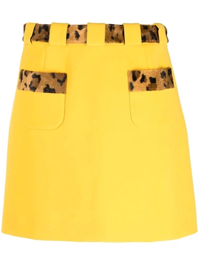 Moschino Tailored Faux Fur-trim Skirt In Fantasy Print Yellow