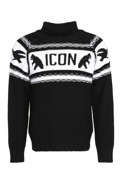 Dsquared2 Icon Turtleneck Knitted Jumper In Black