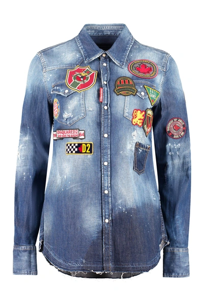 Dsquared2 Embroidered Denim Shirt In Multi