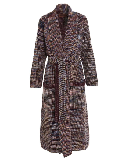 Missoni Striped Tied Waist Knitted Cardigan In Multi