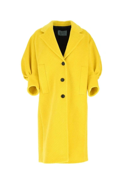 Prada Single-breasted Puff-sleeve Coat In Yellow