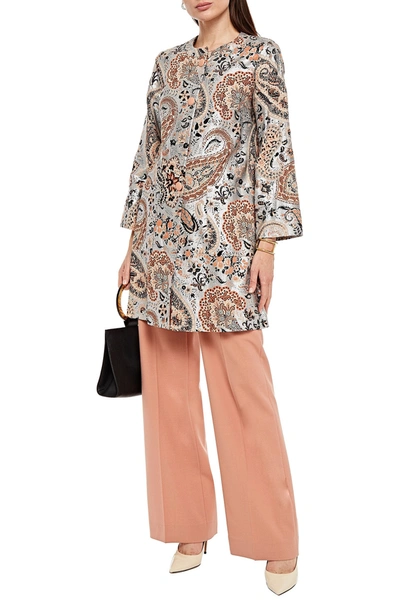 Etro Metallic Printed Linen Coat In Silver