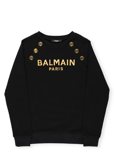 Balmain Teen Logo-embroidered Cotton Sweatshirt In Black