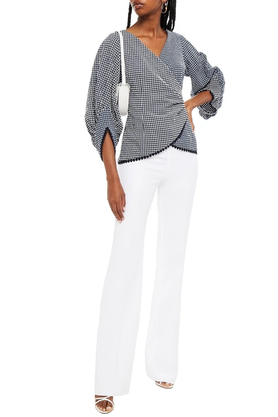 Sachin & Babi Blake Wrap-effect Gingham Seersucker Blouse In Blue