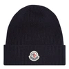 Moncler Logo-patch Ribbed-knit Beanie In Navy