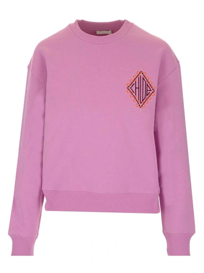 Chloé Cotton Sweatshirt With Cotton Fleece Logo In Pink