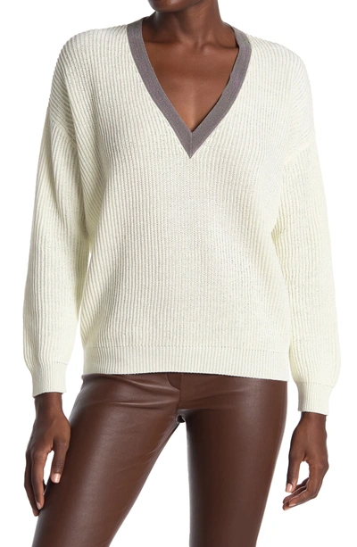 Brunello Cucinelli Embellished V-neck Pullover Sweater In Panama