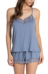 In Bloom By Jonquil Lace Trim Camisole & Shorts 2-piece Pajama Set In Slate Blue