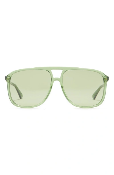 Gucci 60mm Aviator Sunglasses In Shiny Transparent Green