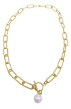 Adornia 8mm Cultured Pearl Charm Paperclip Chain Toggle Necklace In White