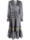 Sandro Valentina V-neck Midi Dress In Blue