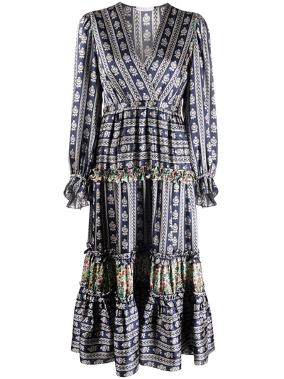 Sandro Valentina V-neck Midi Dress In Blue