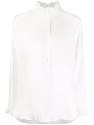 Sandro Haby Ruffle-detail Silk Blouse In Ecru