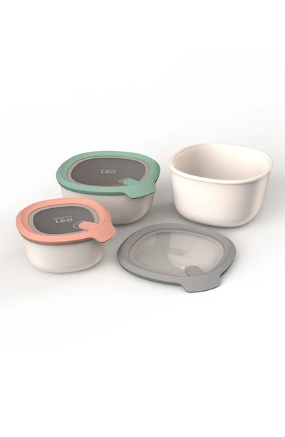 Berghoff International Leo To Go 3-piece Covered Bowl Set In White Grey Mint Pink