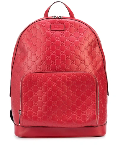 Pre-owned Gucci Ssima Gg Pattern Backpack In Red