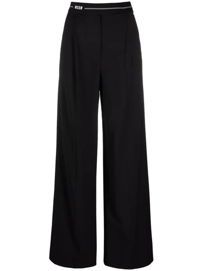 Msgm Logo Waistband Cropped Trousers In Black