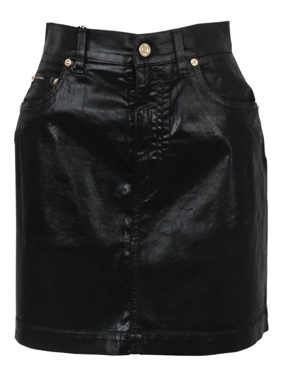 Dolce & Gabbana Laminated Denim Mini Skirt In Black