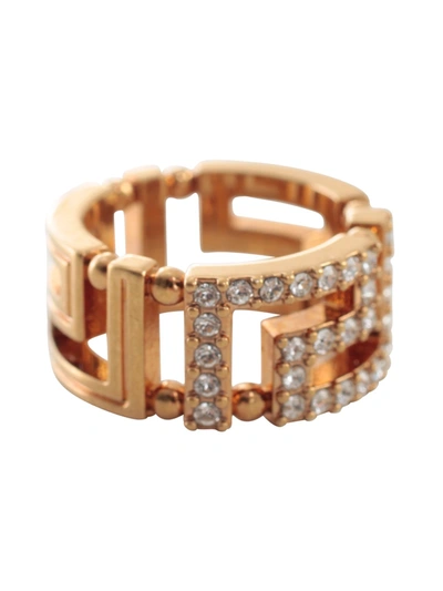 Versace Greca Embellished Ring In Gold