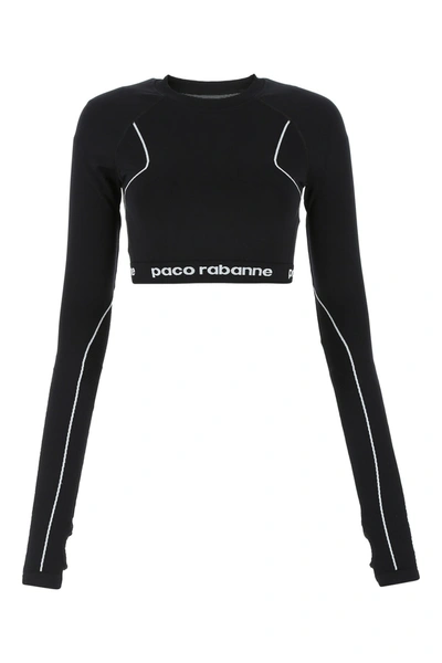 Paco Rabanne Black Bodyline Technical Crop Sport Top In Black White