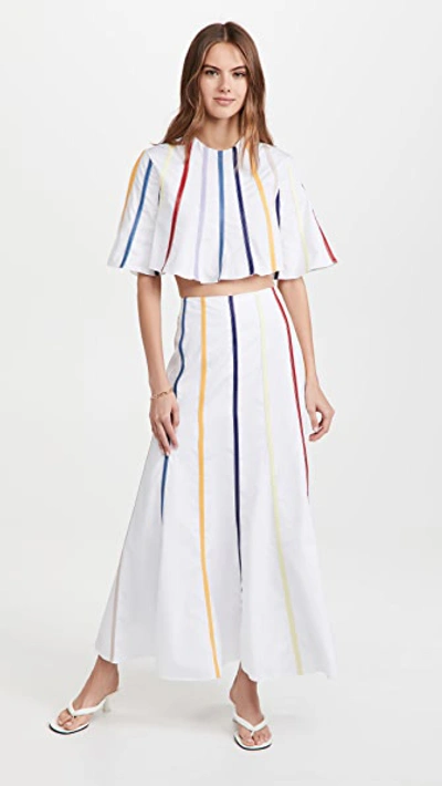 Rosie Assoulin Cropped Faux Leather-trimmed Cotton-poplin Top In White