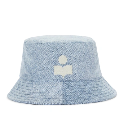 Isabel Marant Loiena Denim Logo Bucket Hat In Light Wash Denim