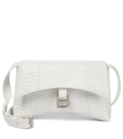 Balenciaga Hour Soft Croc-embossed Leather Shoulder Bag In White