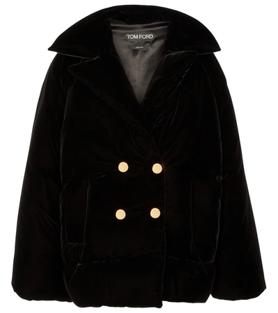 Tom Ford Oversized Double-breasted Velvet Down Coat In Black