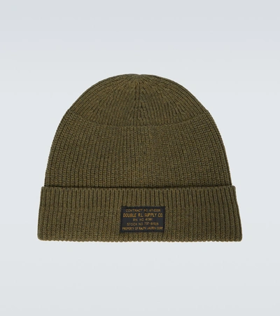 Rrl Logo-appliquéd Ribbed Cotton-blend Beanie In Green