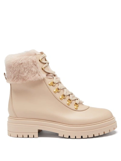 Gianvito Rossi 30mm Alaska Leather & Shearling Boots In Taupe