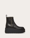 Valentino Uniqueform Rockstud Leather Chelsea Platform Booties In Black