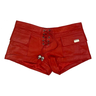 Pre-owned Philipp Plein Leather Mini Short In Red