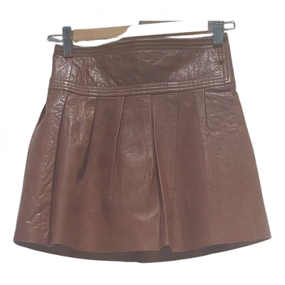 Pre-owned Diane Von Furstenberg Leather Mini Skirt In Brown
