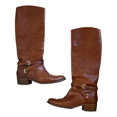 Pre-owned Ralph Lauren Leather Riding Boots In Brown
