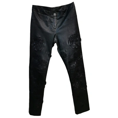 Pre-owned Chanel Leather Straight Pants In Black