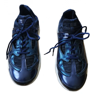 Pre-owned Kenzo Sonic Patent Leather Low Trainers In Blue